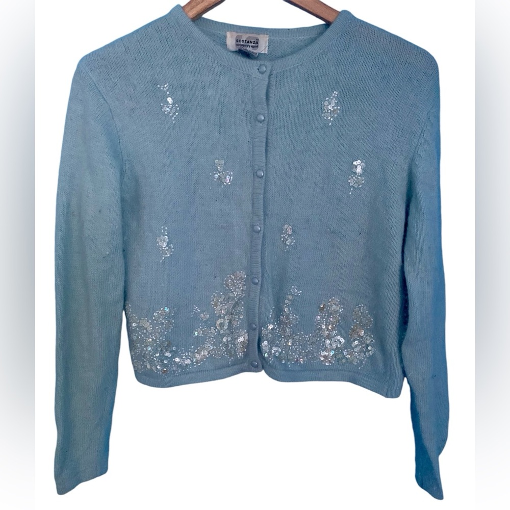 Vintage Sostanza Green Angora Rabbit Hair Blend Cardigan Sweater S